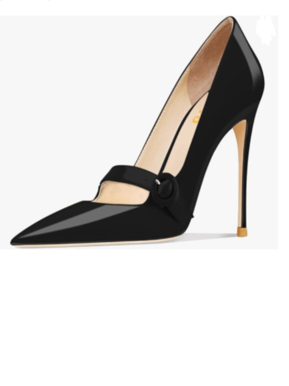 FYS Black Pointed Toe Buckle Mary Jane Pump Sexy Stiletto High Heels Shoes